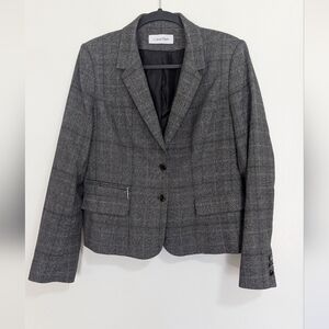 Calvin Klein Gray Glen Plaid Two Button Fitted Blazer Size 10